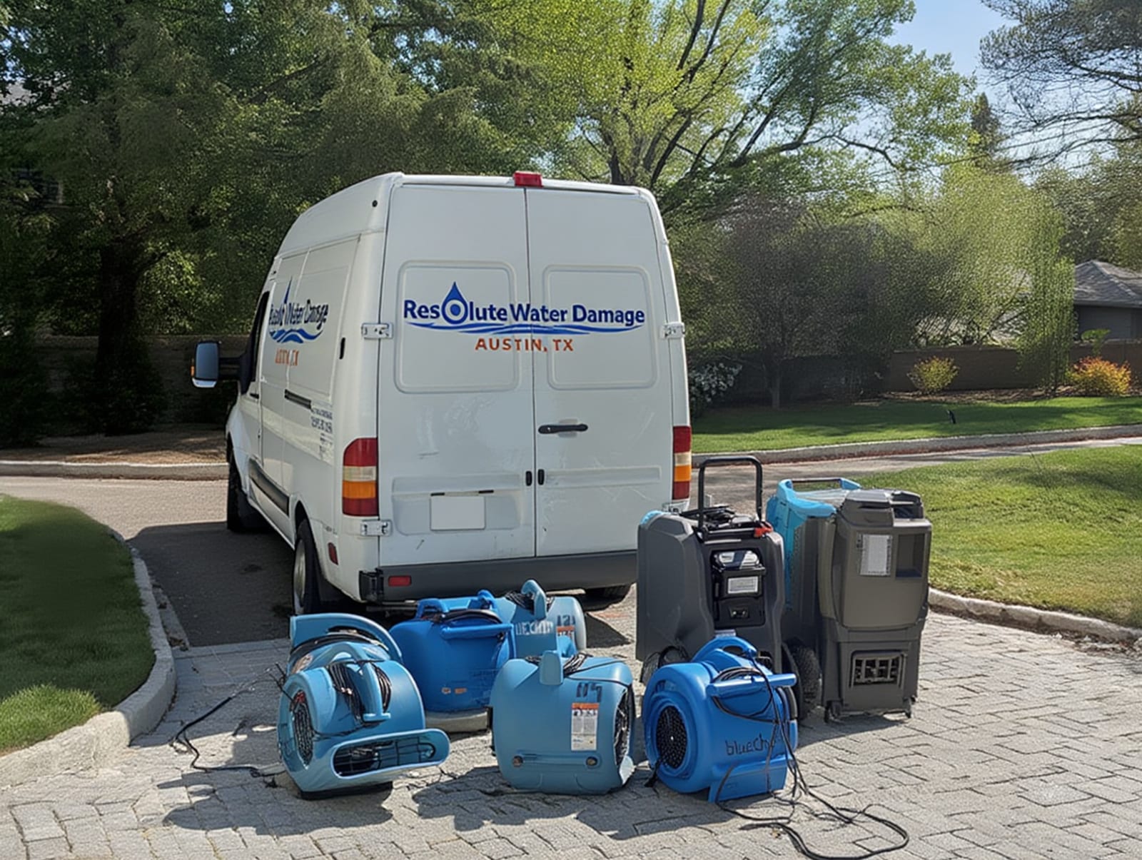 Resolute Water Damage Austin technician explaining moisture assessment findings to homeowner before restoration begins