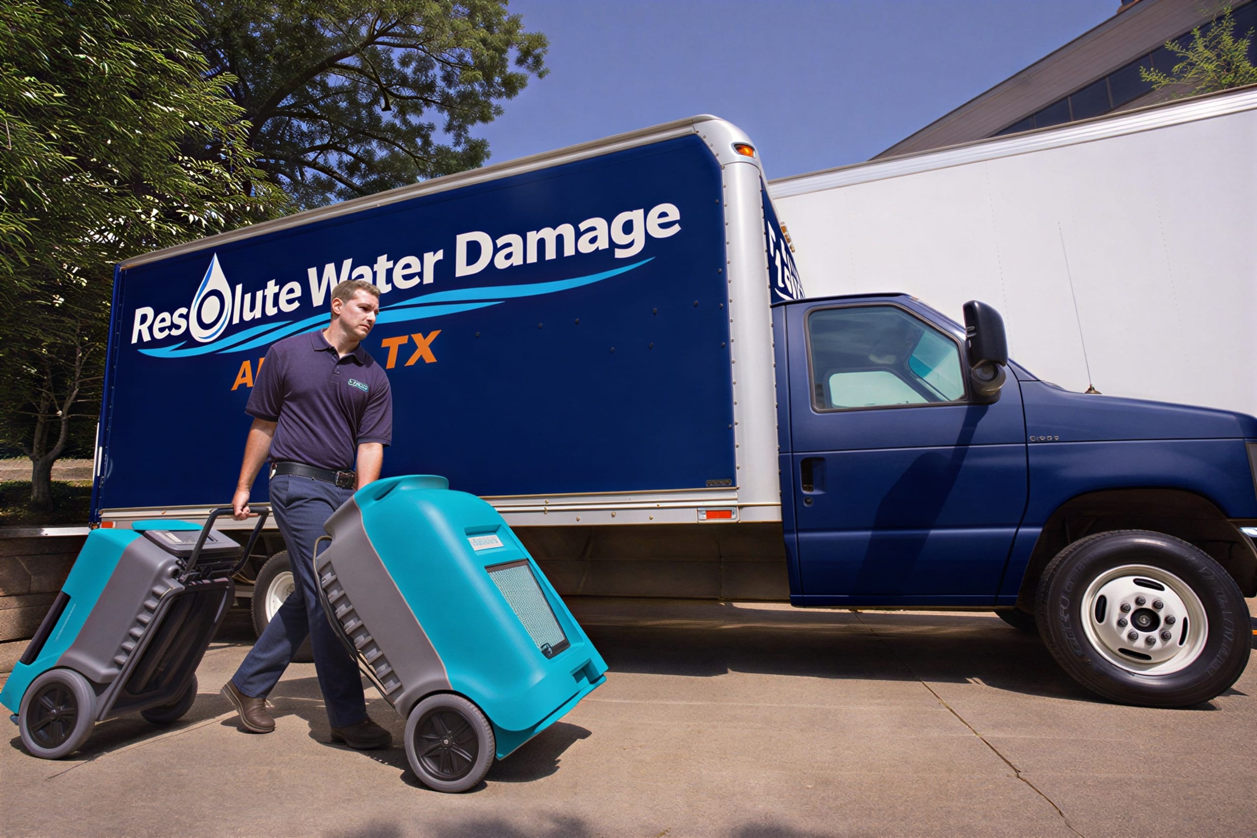 Water damage restoration technician assessing moisture damage in Austin home