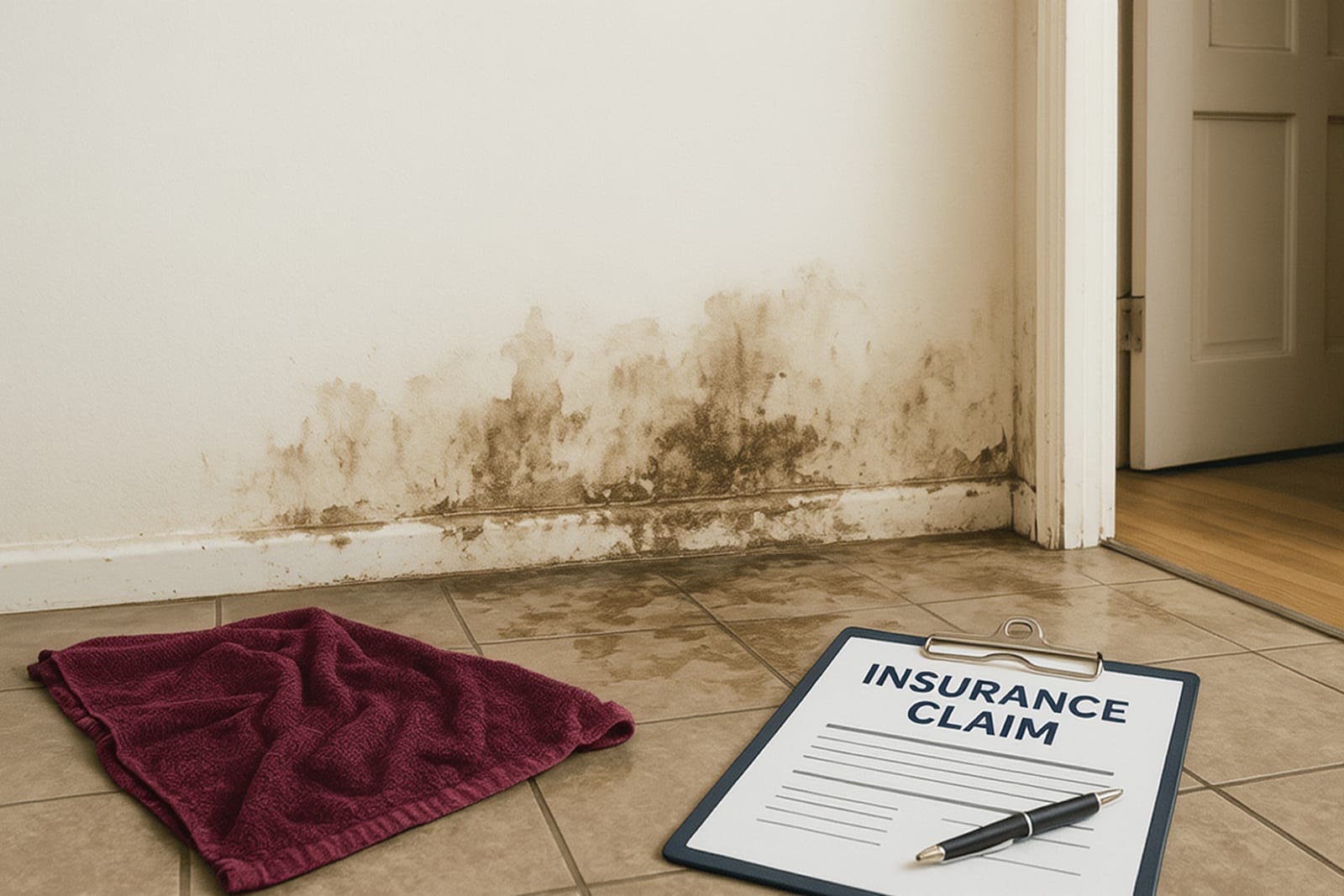 Insurance adjuster and restoration technician reviewing water damage documentation during on-site inspection in Austin home