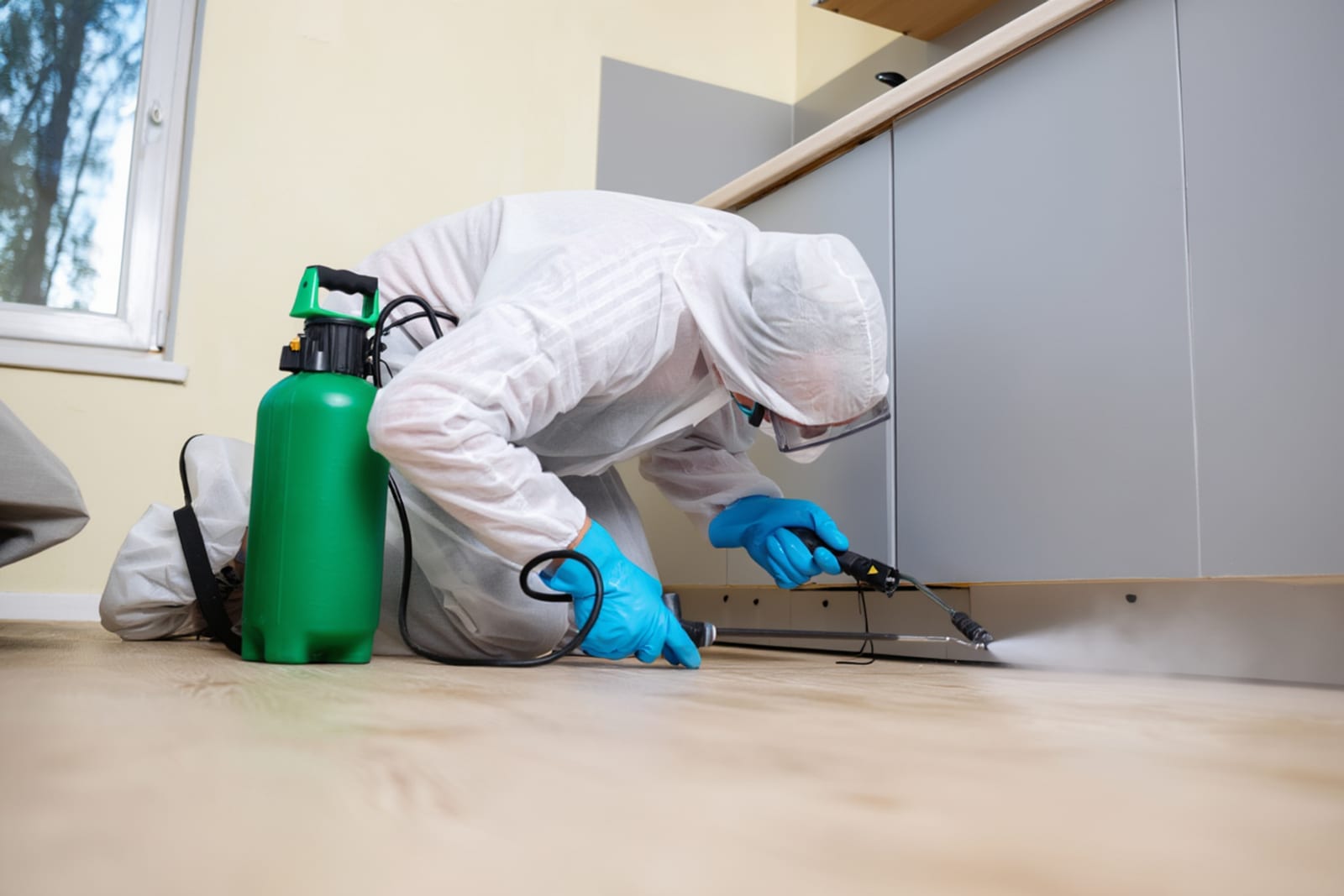 Mold inspector using a moisture meter to check drywall for hidden moisture during a home mold inspection